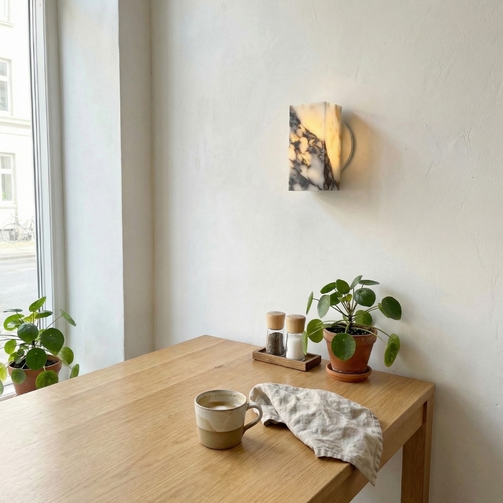 Alverra Modern Wall Sconce Geometric Stone Design - Ambient Wall Lighting for Living Space K2376