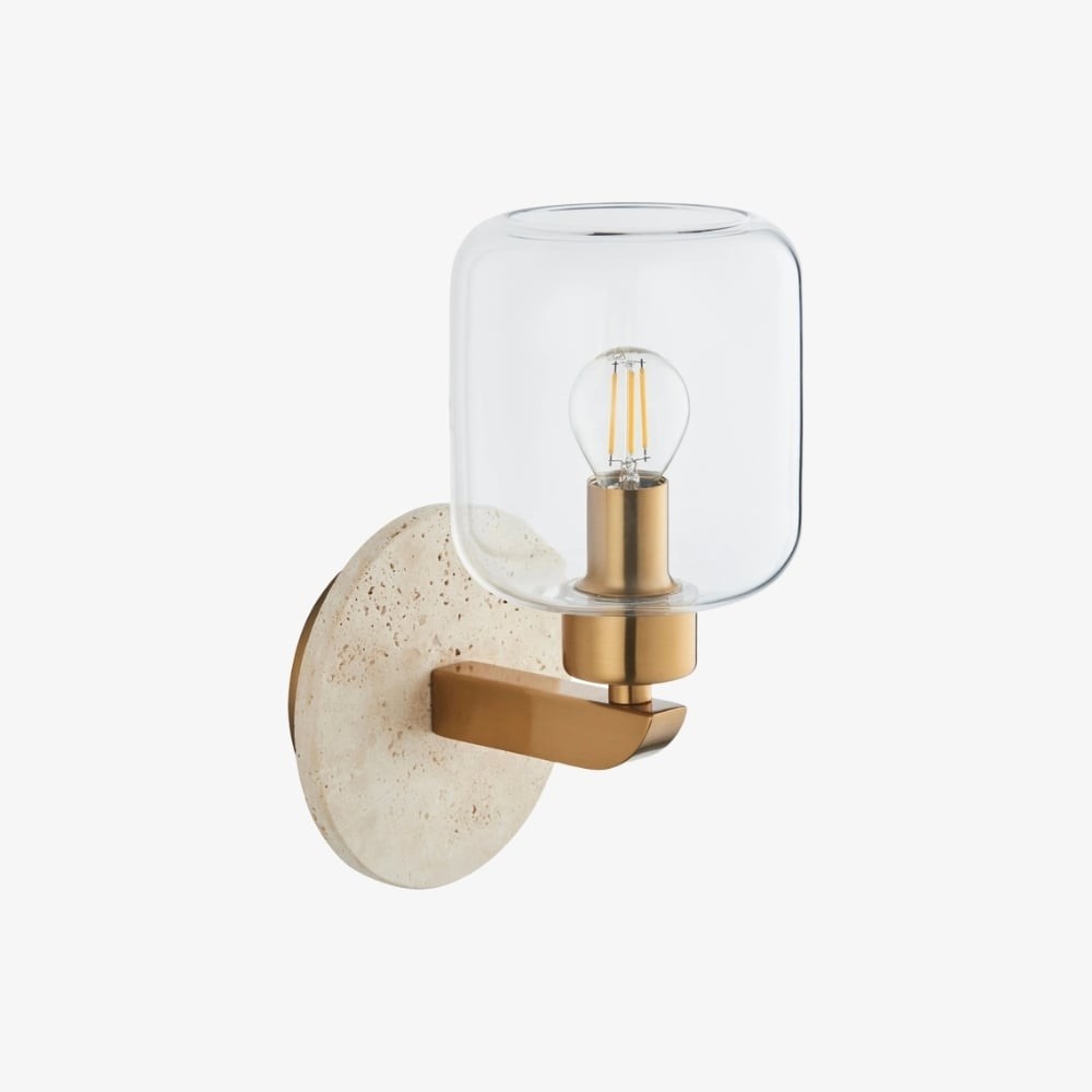 Korlisse Modern Marble Wall Light - Vintage Brass & Clear Glass Accent for Living Room and Hallway K1918