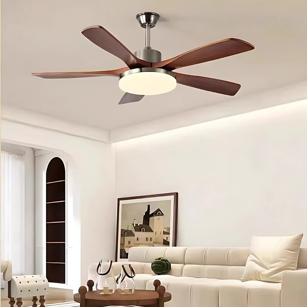 Retro Wooden Blades Ceiling Fan Light With Walnut Color Blades K1115