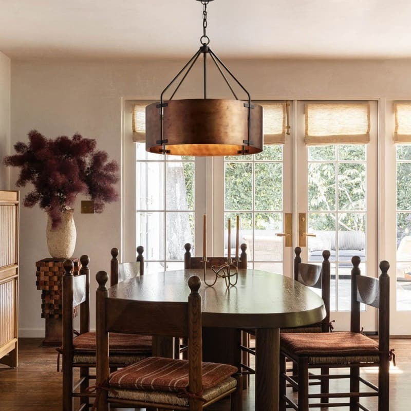 Vintage Brass Drum Pendant Lamp – Aged Metal & Warm Glow K922