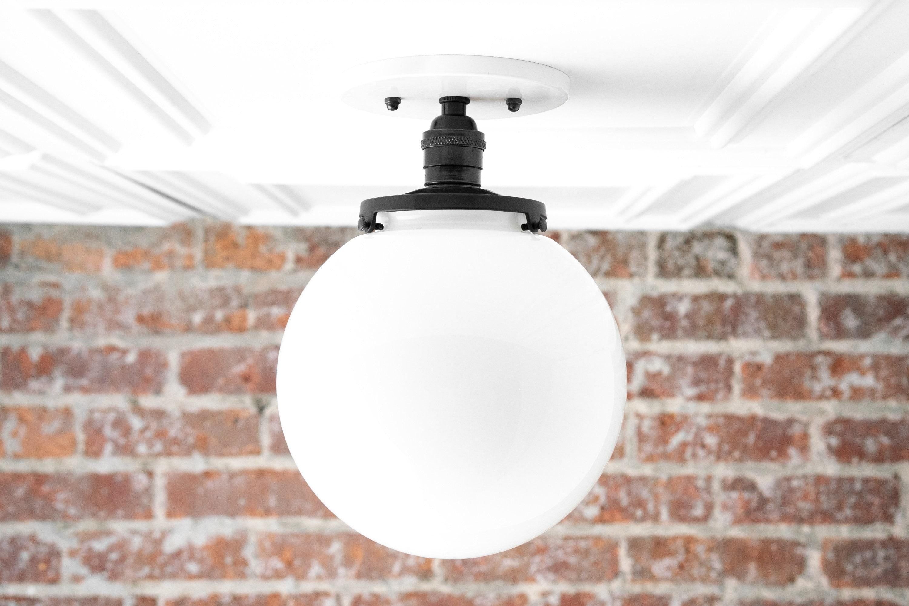 Glorica Glass Mid Century Semi Flush Ceiling Light - White Opal Glass Globe Fixture K1553