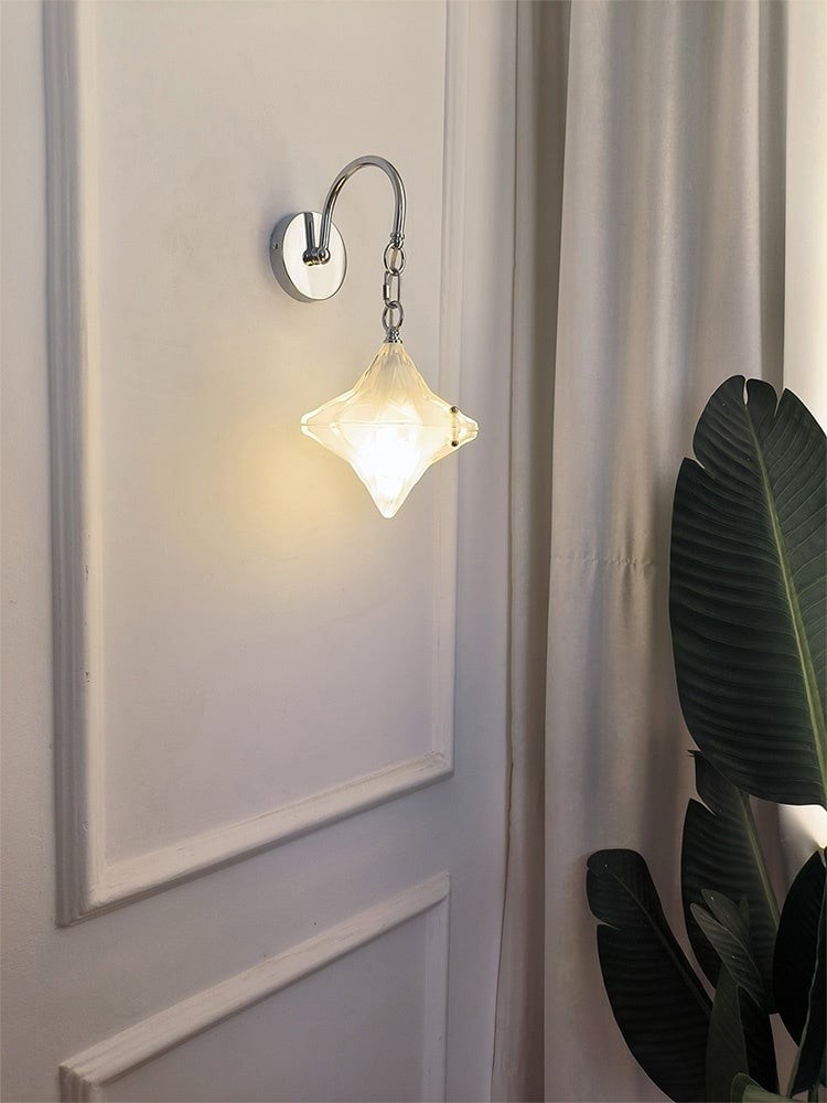Art Deco Star Wall Sconce - Frosted Glass Light for Hallway - Astris Selene K1558