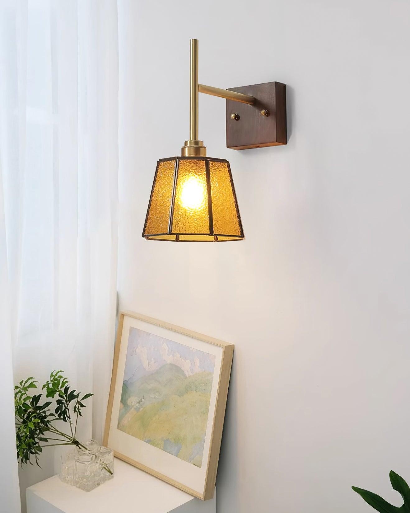 Vintage Brass Walnut Wall Lamp K754
