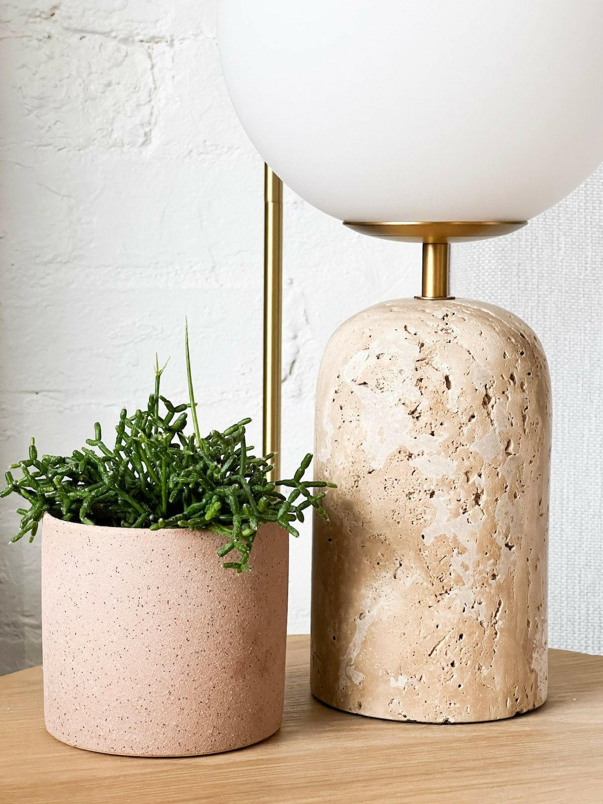 Modern Minimalist Travertine Base Glass Orb Table Lamp K876