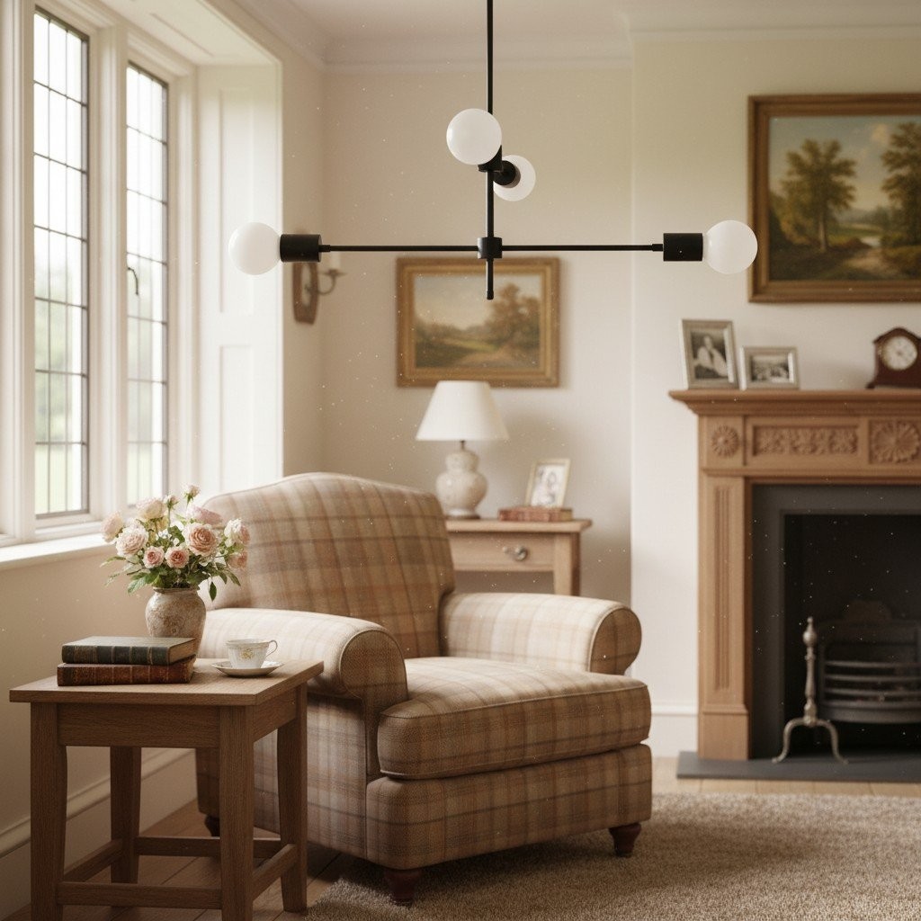 Mobilux Line Black and Brass Chandelier - Contemporary Globe Ceiling Hanging Light K1513