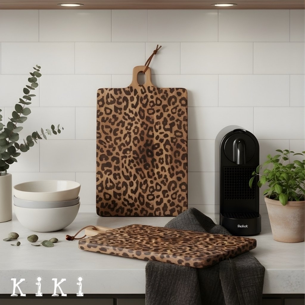 Lepwood Leopard Print Wooden Serving Board for Kitchen Styling and Entertaining K2346