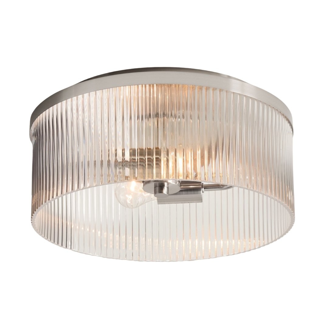 Bravira Flush Mount Ceiling Light - Ribbed & Bubbled Glass Metal Light K1323