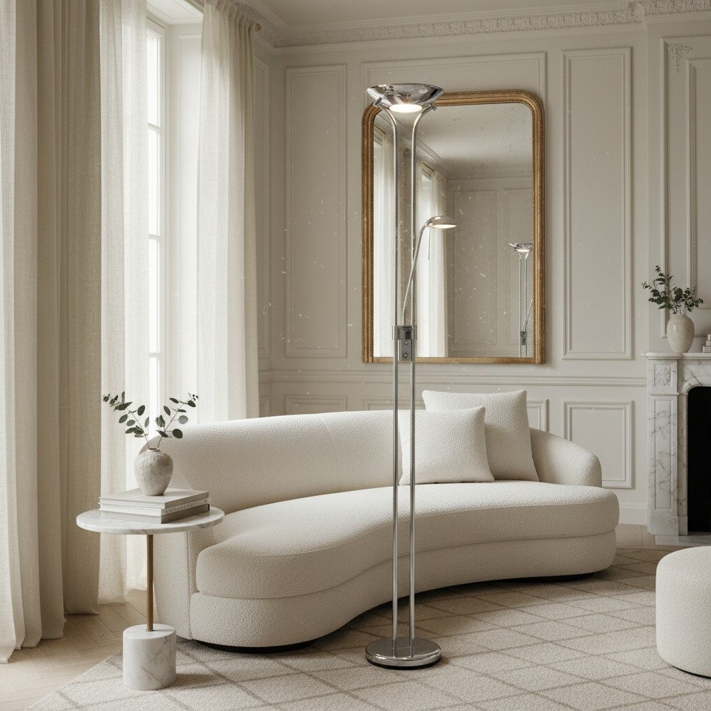 Linexis Art Deco Metal & Opal Glass Floor Lamp - Dual-Light Design for Modern Interiors K1910
