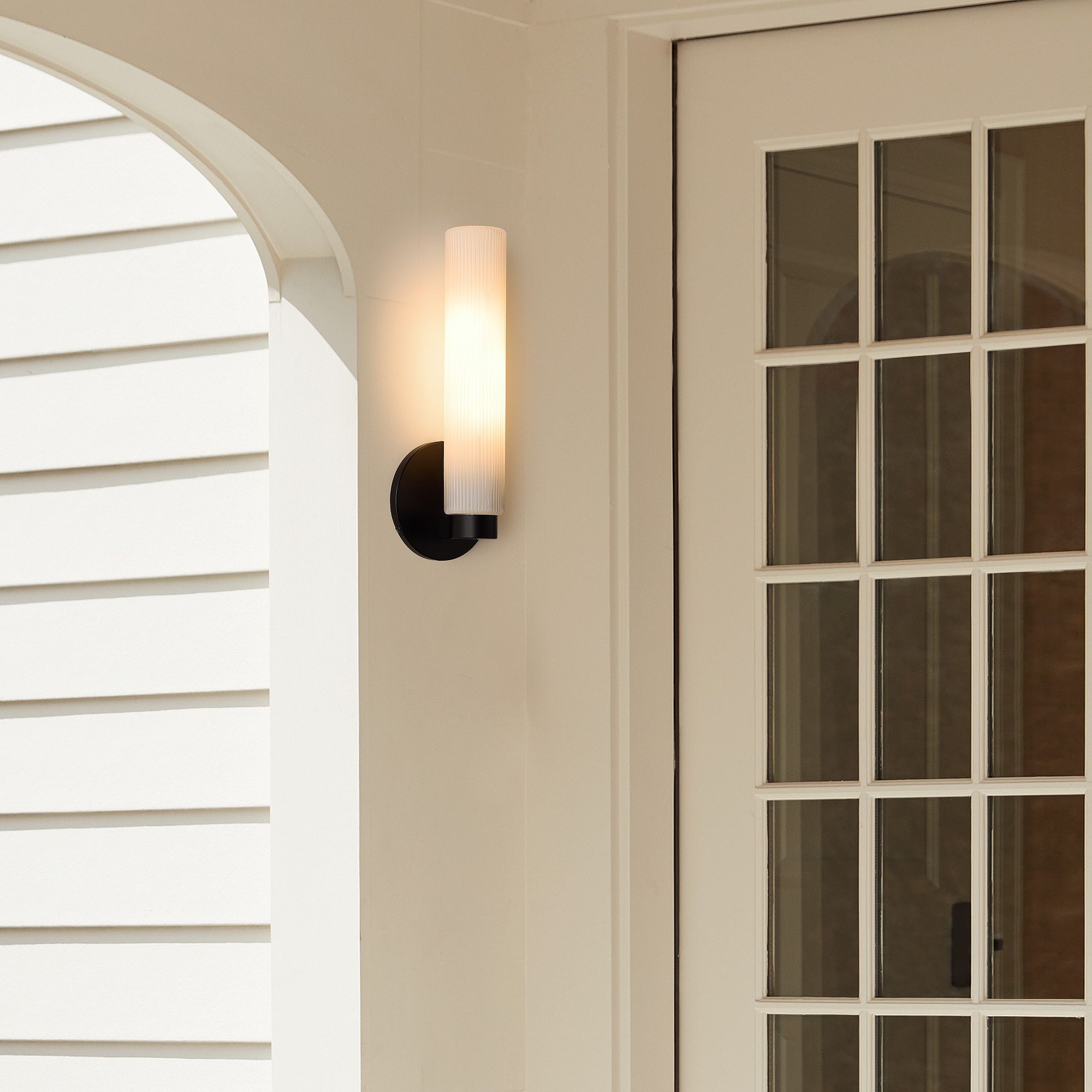 Rivora Fluted Glass Indoor Outdoor Sconce - Modern Wall Light for Home Decor K1337