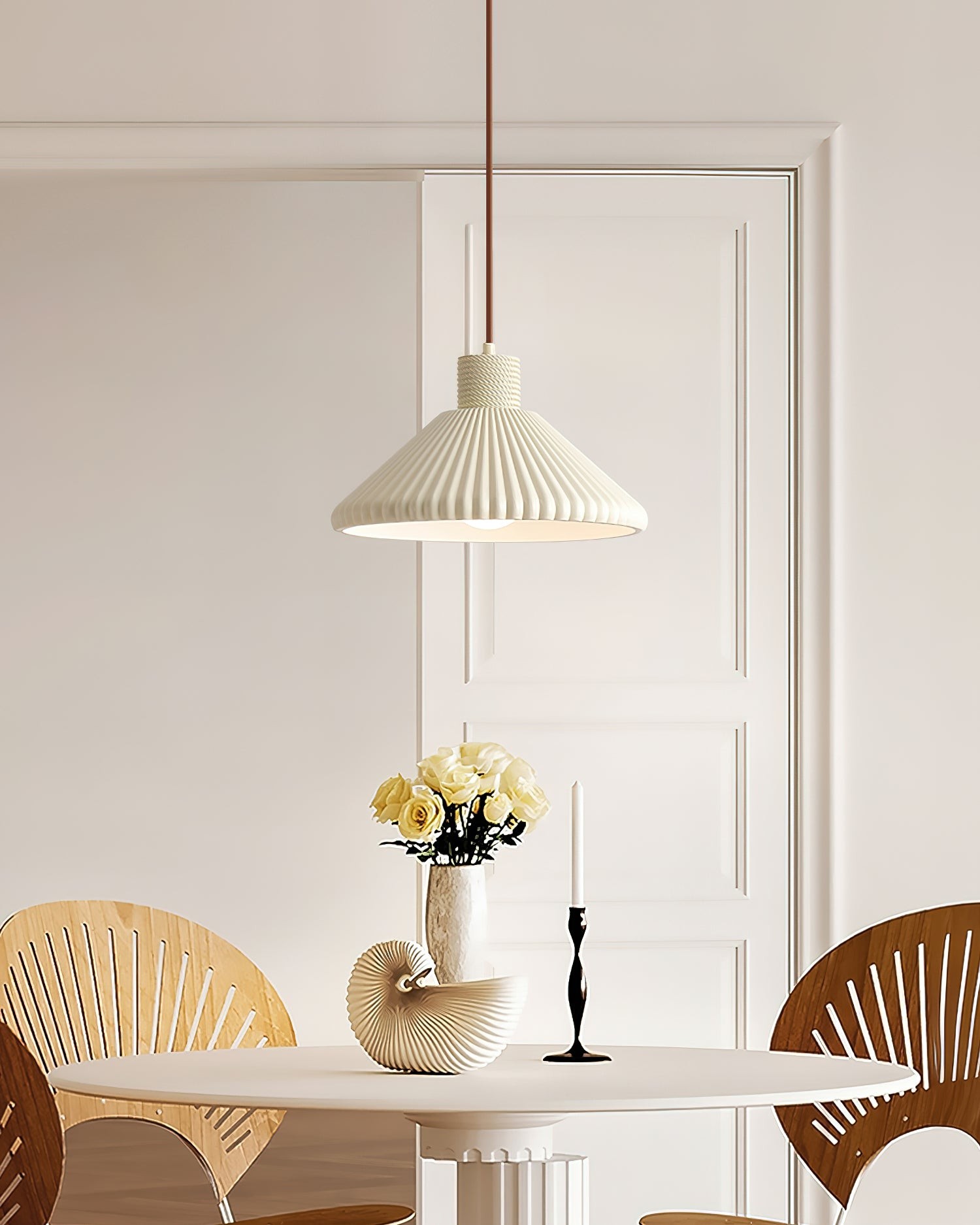 Cream Style Cone Striped Pendant Lamp K681