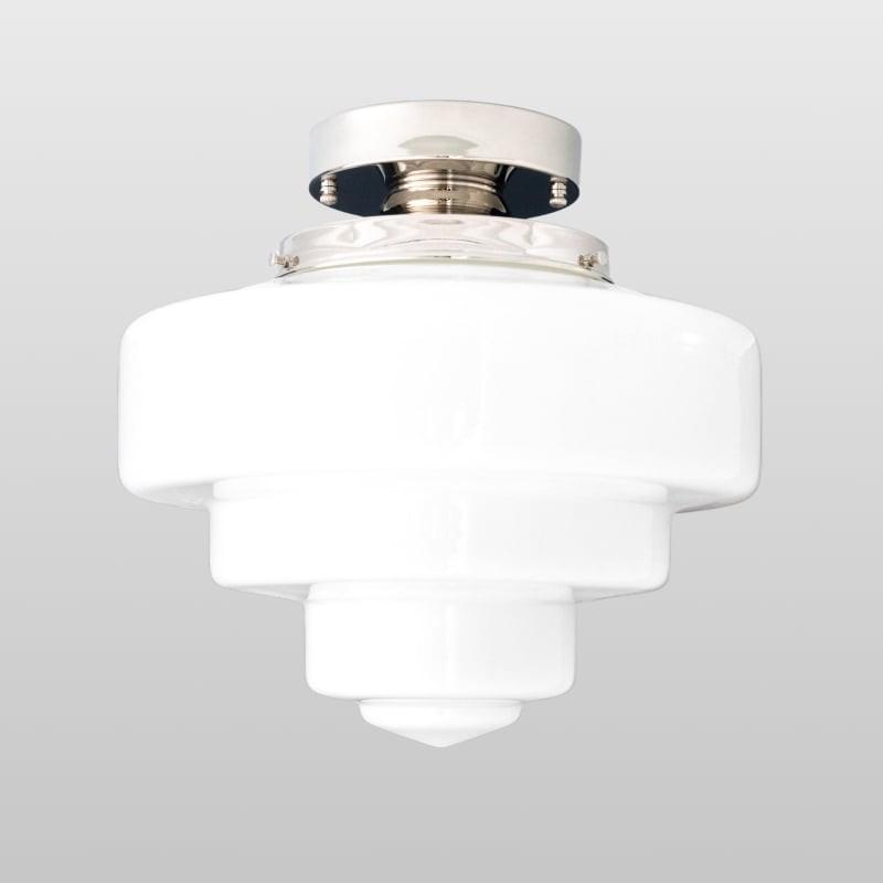 Geotower Glass Brass Ceiling Lamp – Handblown Opal Glass Globe Light K1552
