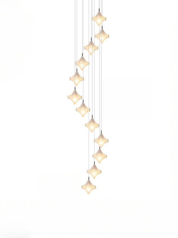 Art Deco Star Staircase Pendant Light - Frosted Glass Hanging Fixture - Astris Altair K1563