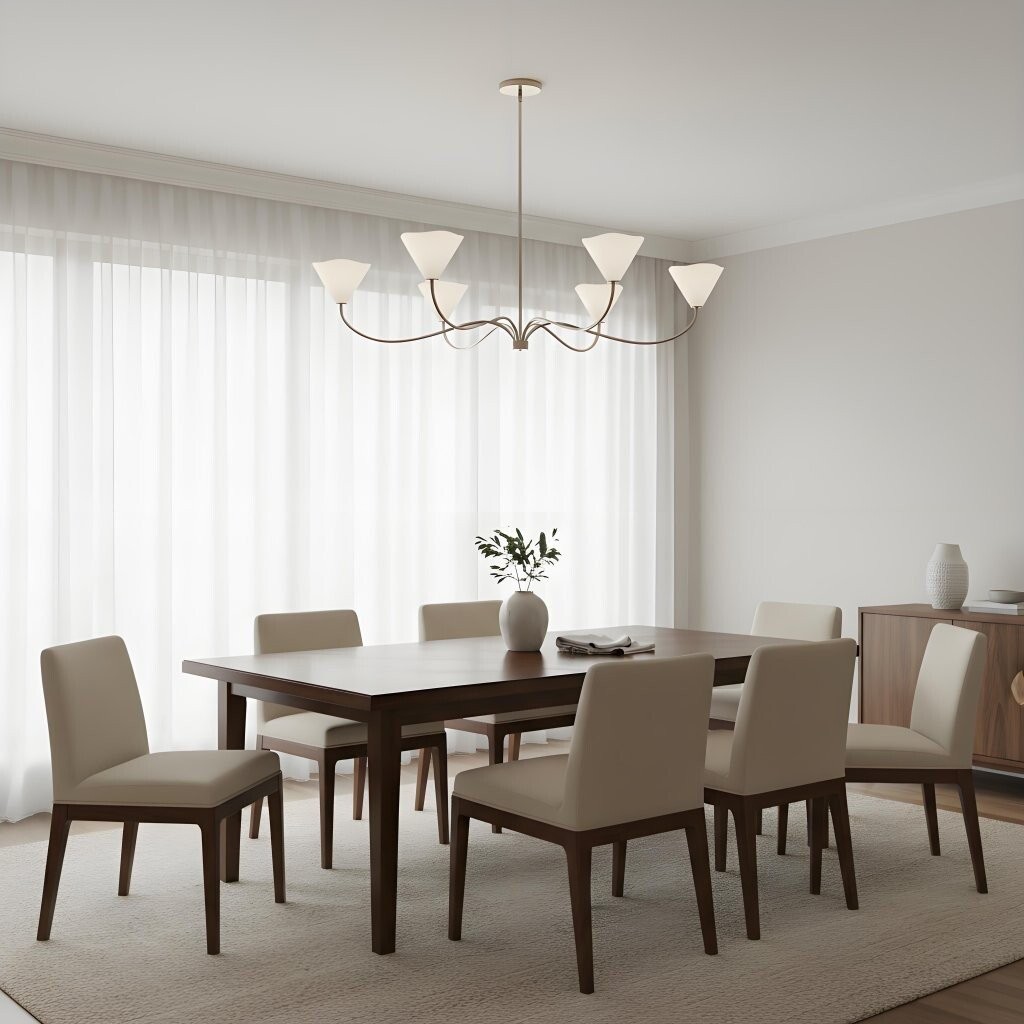 Kysara Linear Chandelier - Curved Lamp Arms and Fabric Shades are Suitable for Living Rooms or Dining Rooms K1653