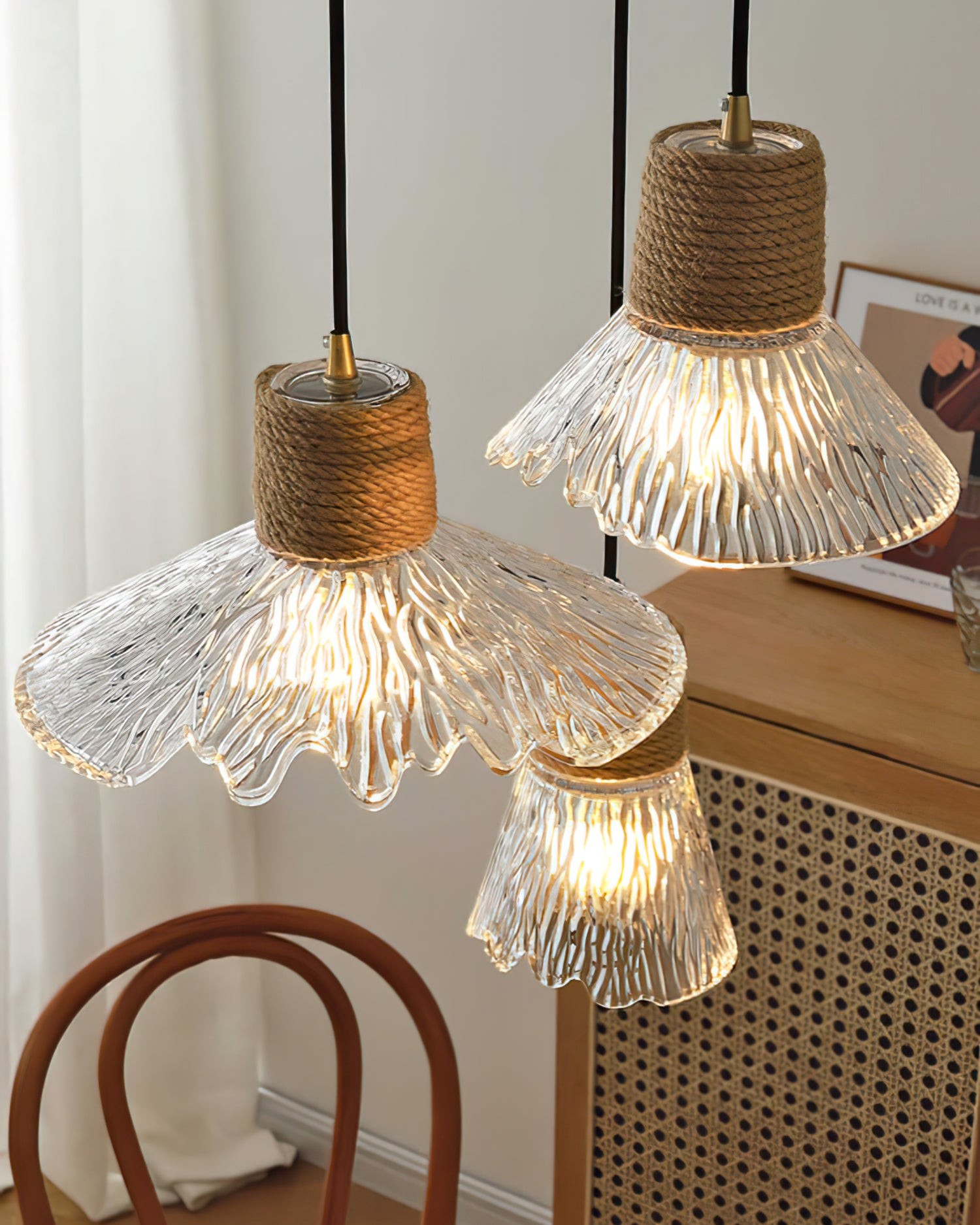 Hemp Rope Glass Pendant Lamp K1031