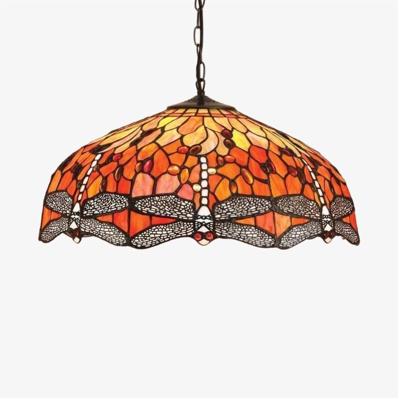 TF Dragonfly Tiffany Pendant Light - Art Nouveau Stained Glass Pendant for Living K1816