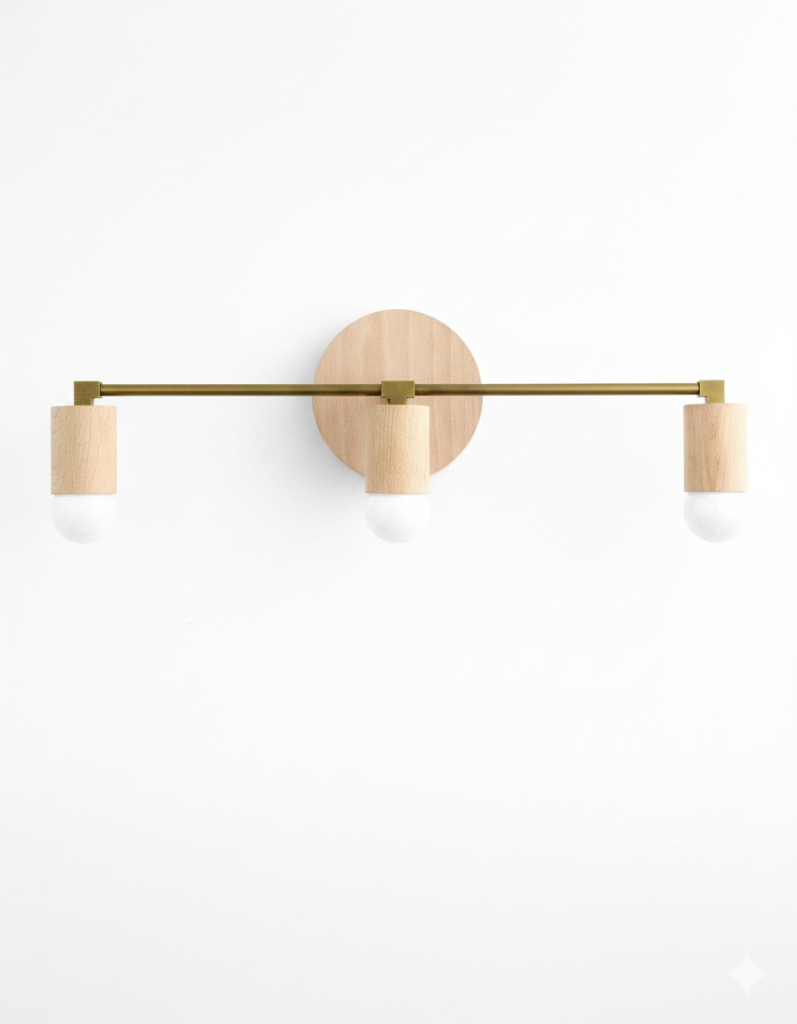 Mobilux Line Wood and Vanity Light - Bohemian Bathroom Lighting Fixture K1490