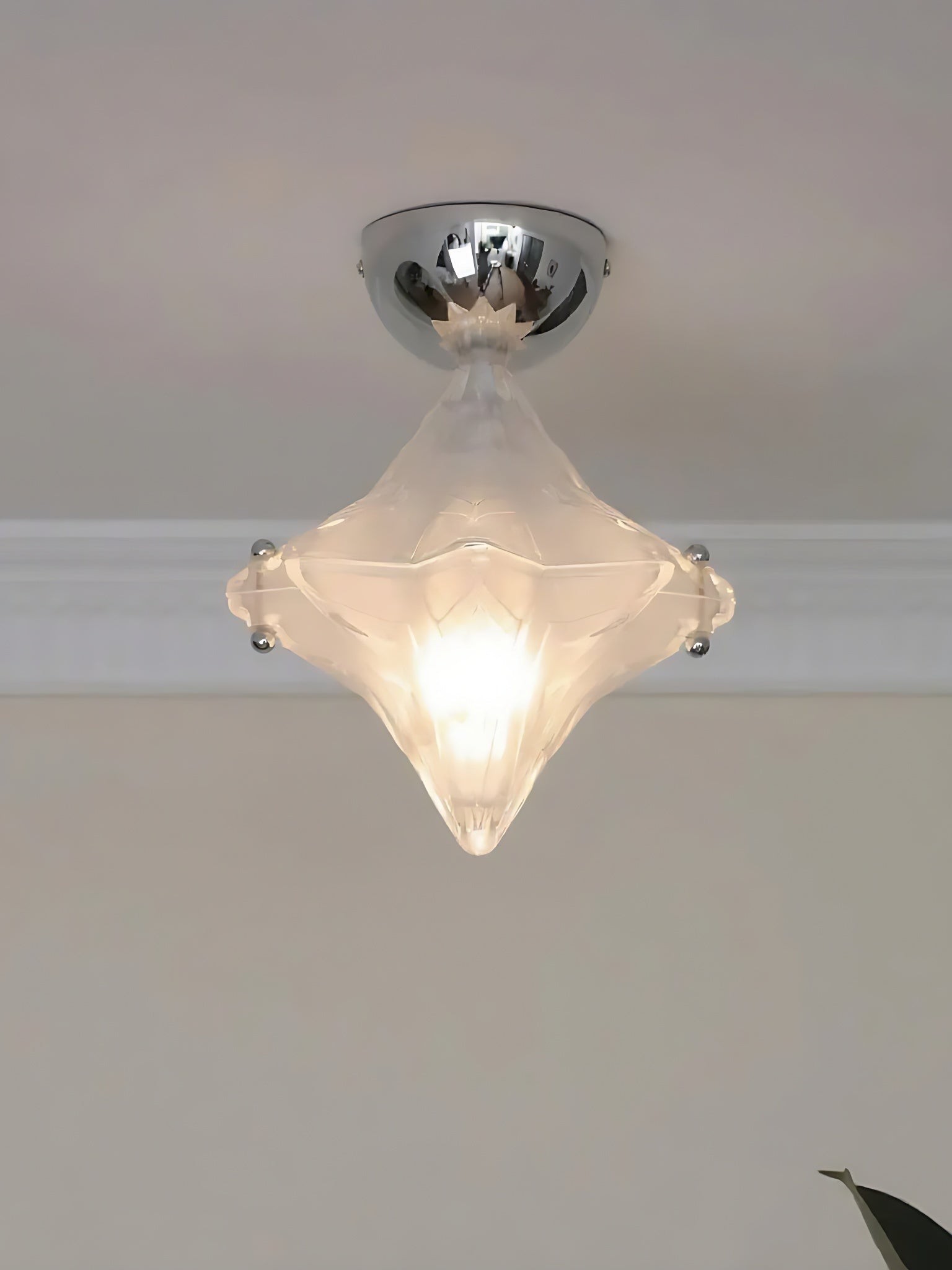 Art Deco Star Ceiling Lamp - Frosted Glass Fixture for Hallway & Entryway - Astris Ceres K1582