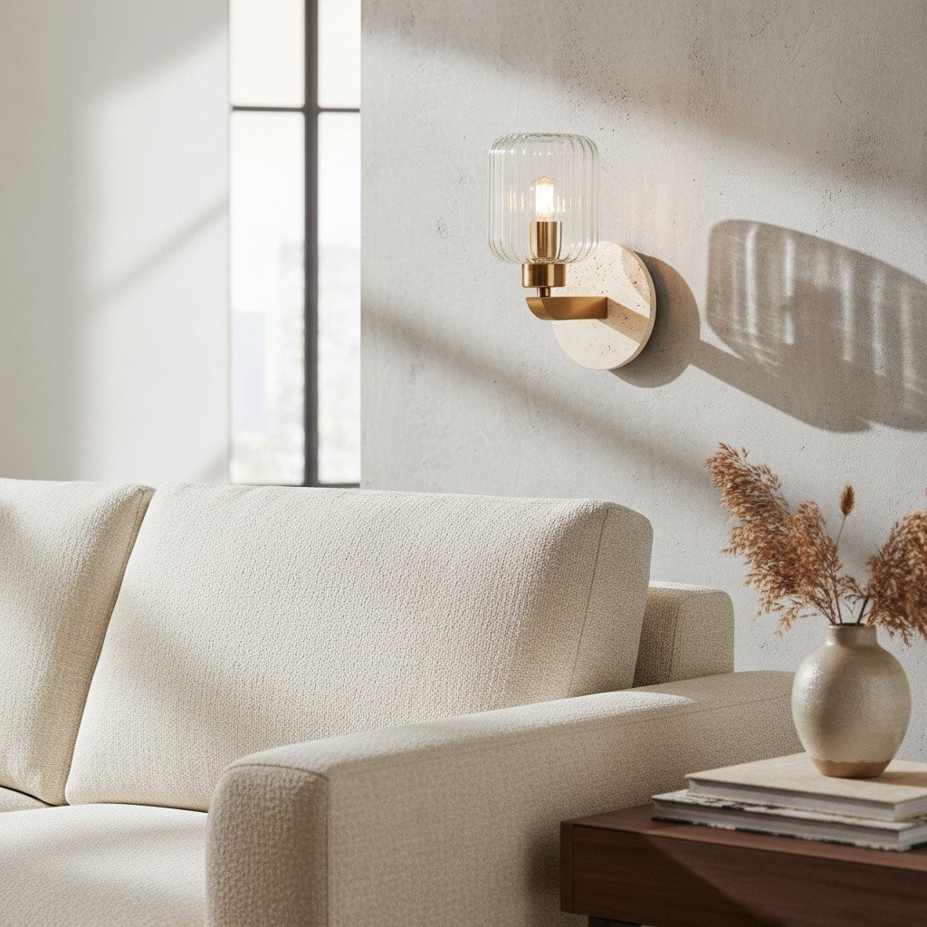 Korlisse Modern Marble Wall Light - Vintage Brass & Clear Glass Accent for Living Room and Hallway K1918