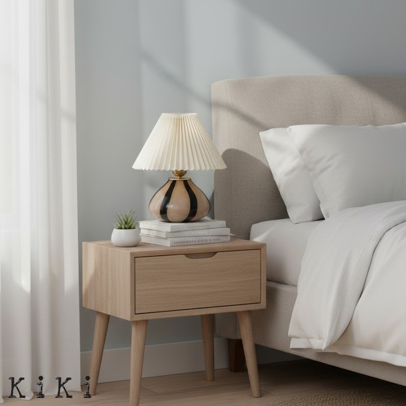 Undara Pleated Fabric Shade Table Lamp with Glass Base for Living Room K2168