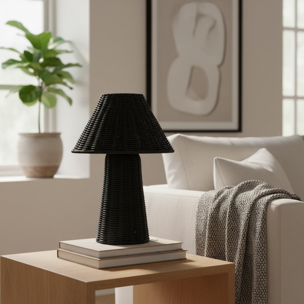 Wickara Sculptural Rattan Mini Table Lamp - Natural Woven Finish Suitable for Side Tables & Entryways K1647