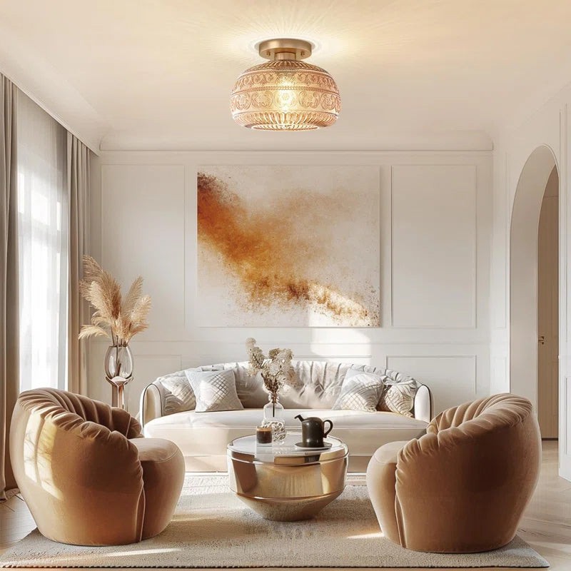 Lurex Floral Pattern Glass Ceiling Lamp - Classic Design Light for Dining Room K838