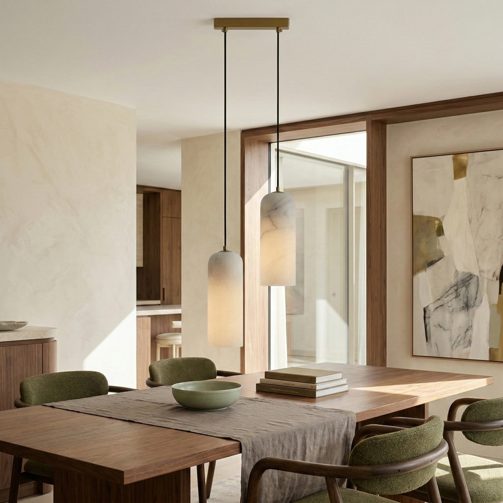 Alabresca Mid Century Alabaster Pendant Light - Multi Heads Hanging Lamp for Kitchen Island K2317