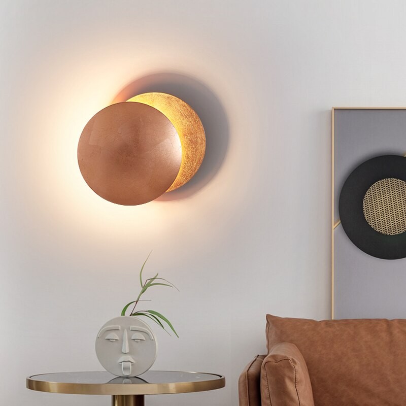Elegant Round Lederam Wall Lamp - Modern Metallic Wall Light for Living Room