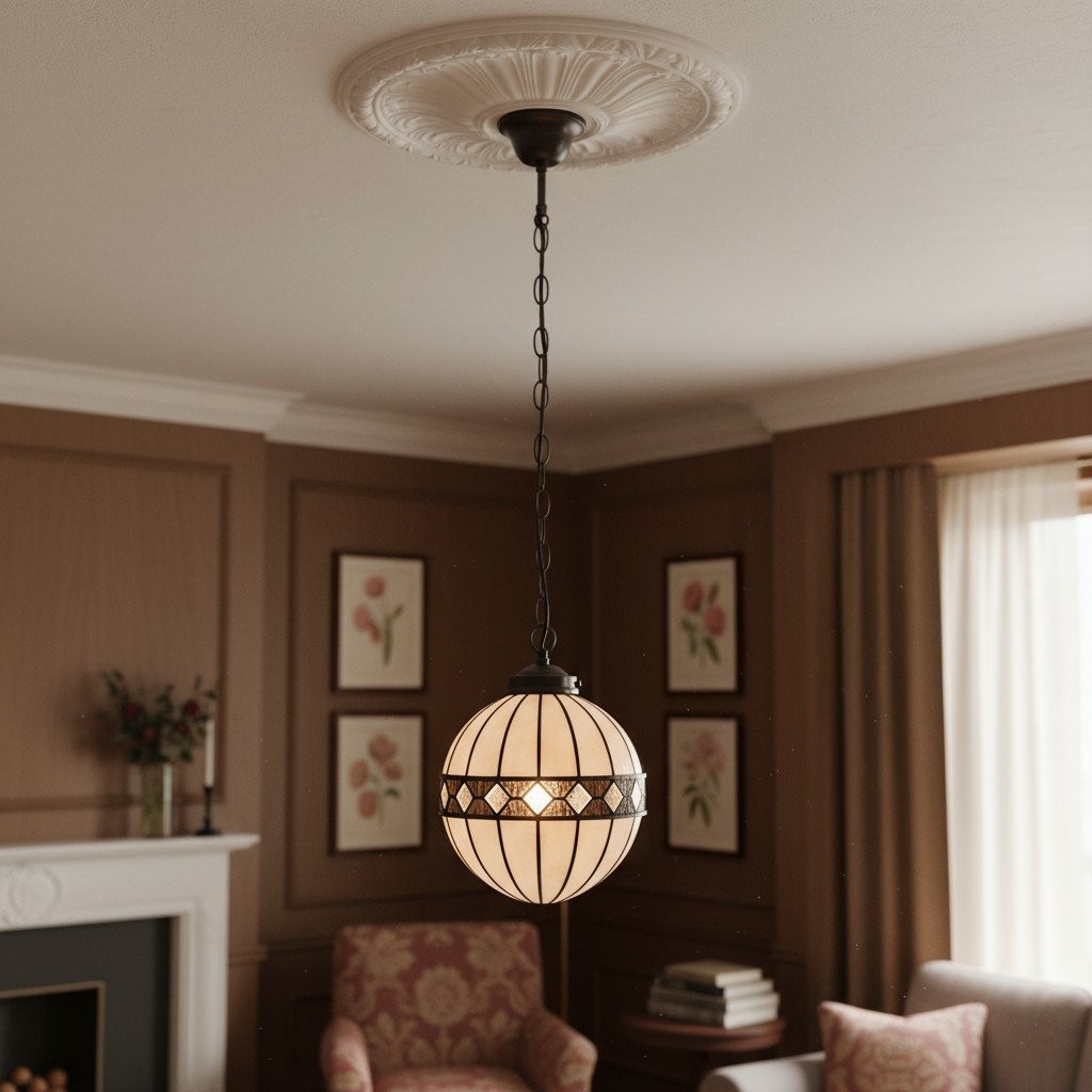 TF Fargo Tiffany Style Globe Pendant - Handcrafted Art Glass Sphere Light for Kitchen Island K2006