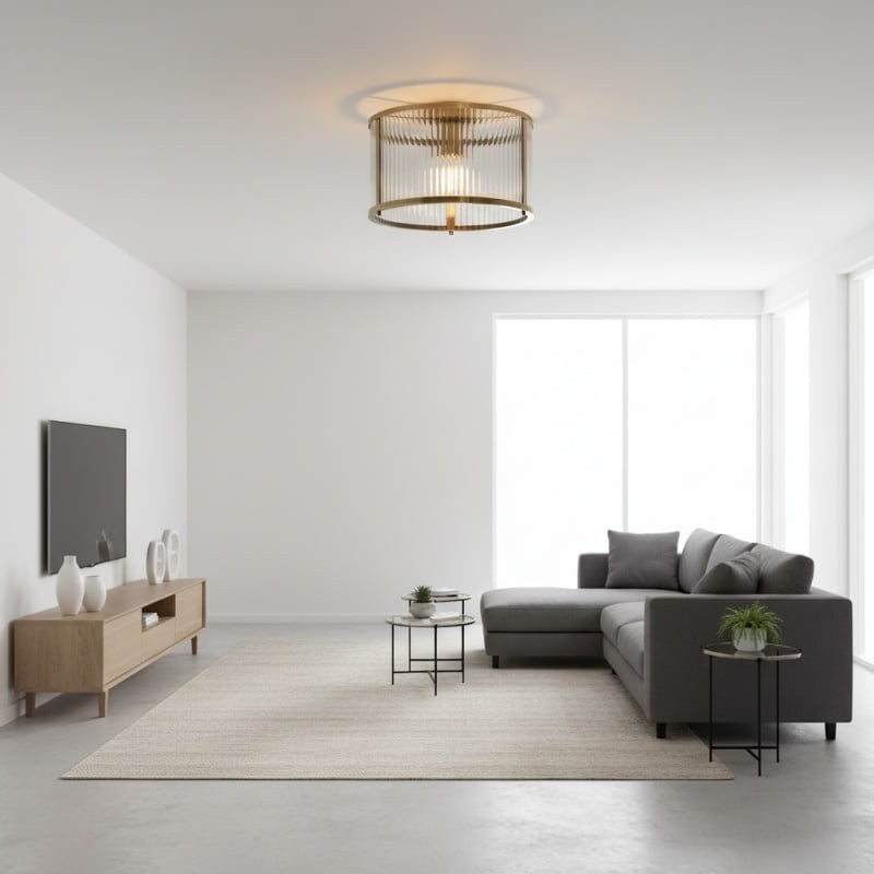 RibGlow Ribbed Glass Flush Ceiling Light - Classic Flush Mount Ceiling Lamp K1779