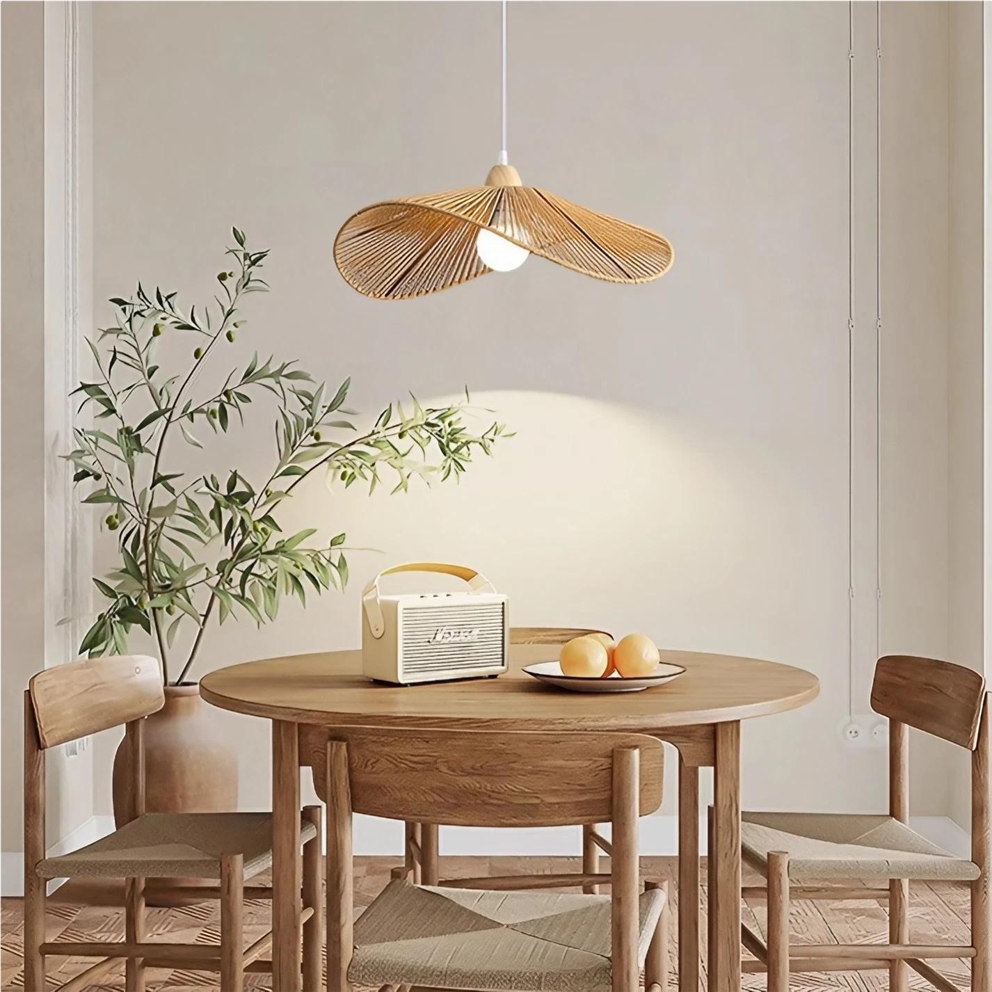 Retro Zen Straw Hat Rattan Pendant Light K69