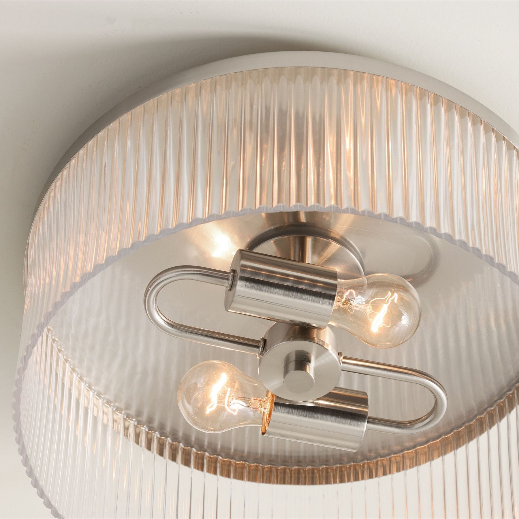 Bravira Flush Mount Ceiling Light - Ribbed & Bubbled Glass Metal Light K1323