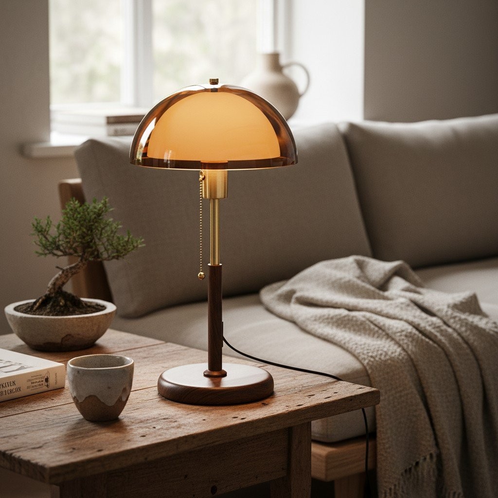 Afterglow Sculptural Retro Round Shade Table Lamp - Stylish Light for Bedroom or Workspace K2159