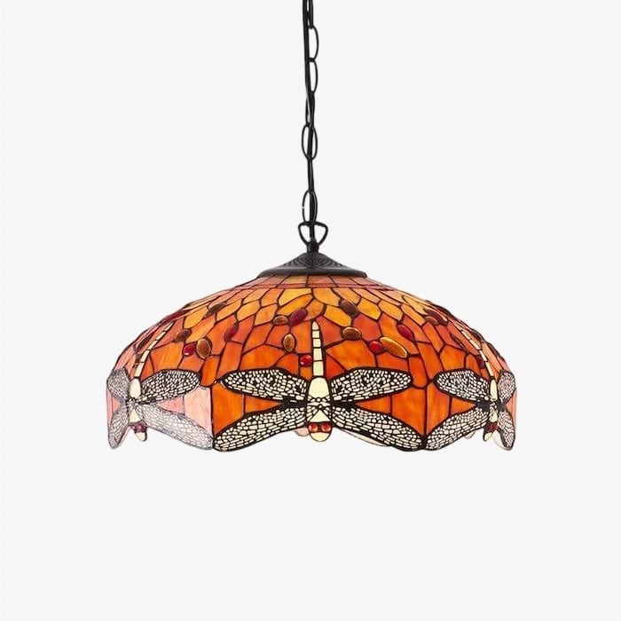 TF Dragonfly Tiffany Pendant Light - Art Nouveau Stained Glass Pendant for Living K1816