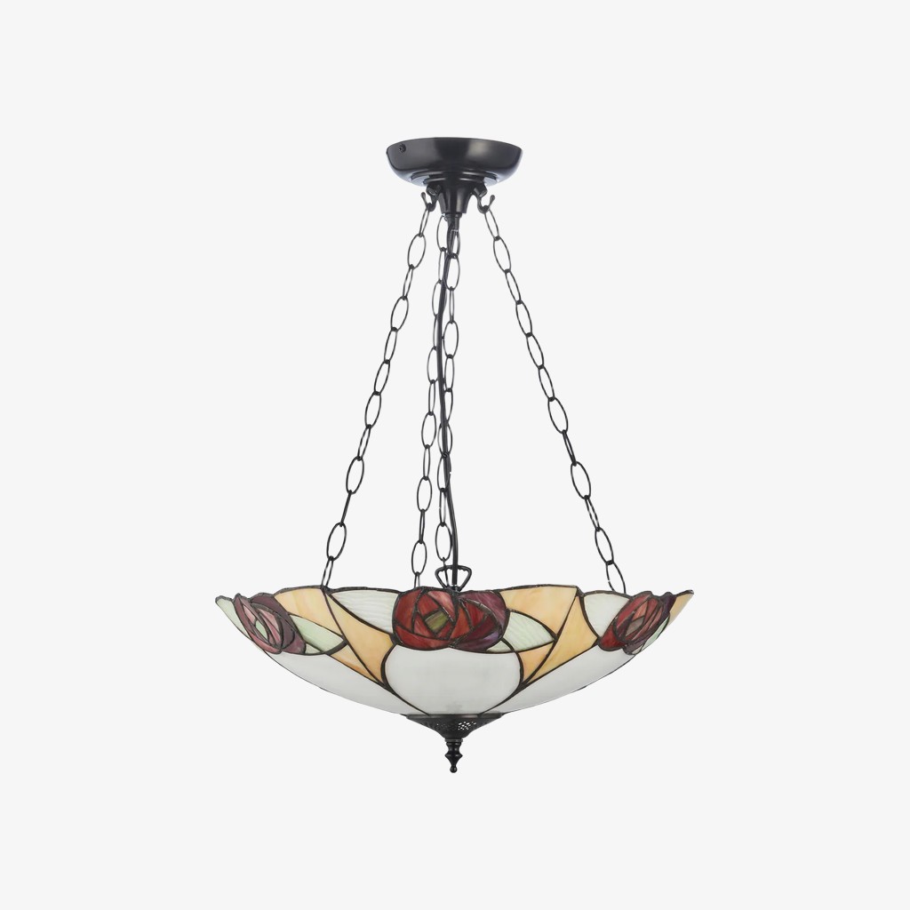 TF Ingram Handcrafted Stained Glass Ceiling Lamp - Vintage Art Deco Tiffany Light for Dining Room K1992