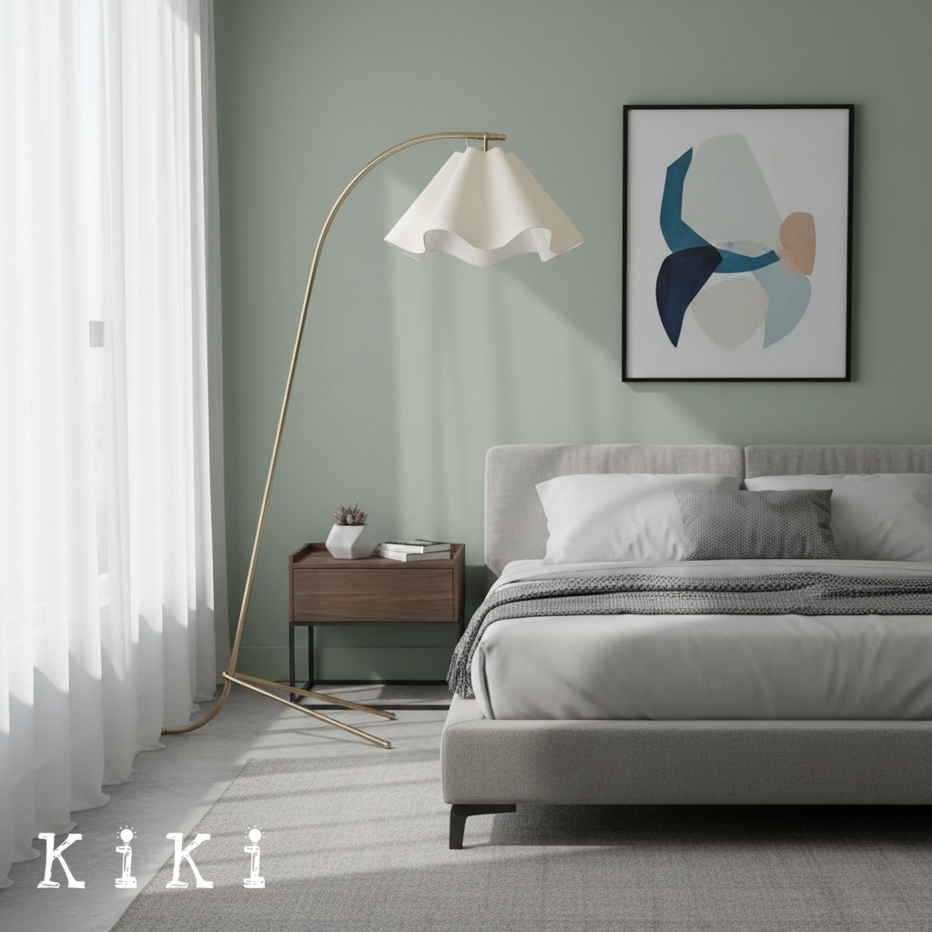 Oslan Sculptural Linen Shade Floor Lamp - Curved Metal Frame Floor Light for Living Room K1147