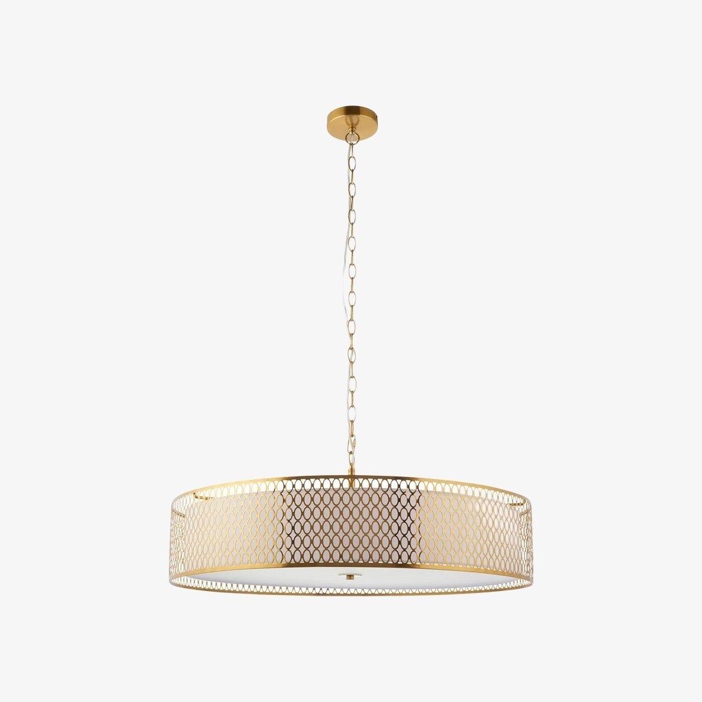 Liorin Geometric Pendant Lamp - Modern Fretwork Metal and Fabric Shade Pendant for Interiors K1873