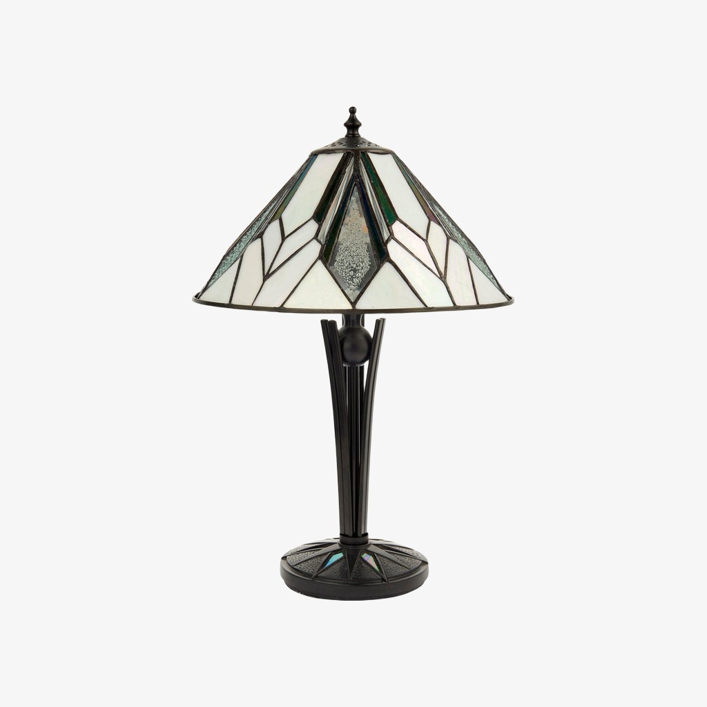 TF Astoria Art Deco Stained-Glass Table Lamp - Bevelled & Iridescent Shade for Bedroom or Living Room K1819