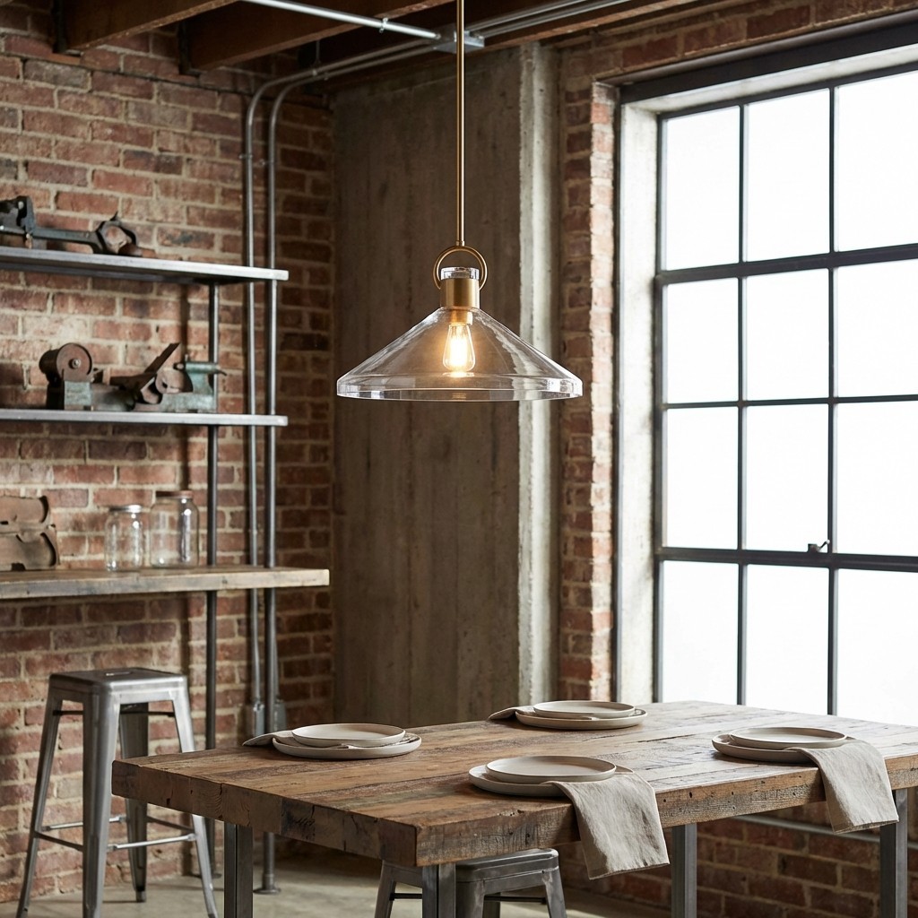 Lumicona Wide Cone Pendant Light - Clear Glass Design with Industrial Style for Kitchens K2229