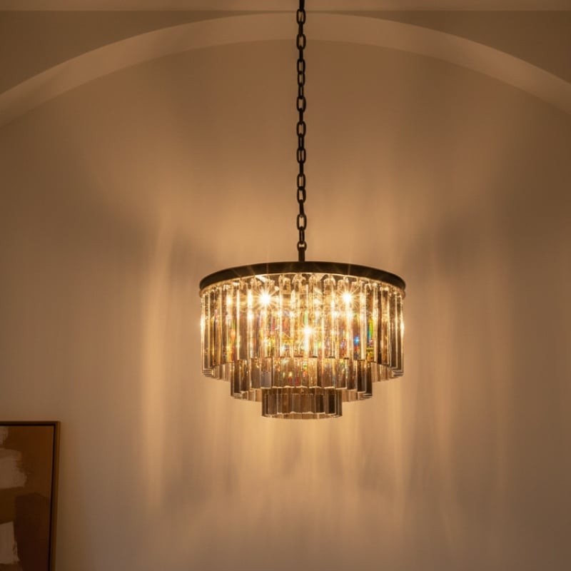 Aurevon Crystal Prism Metal Frame Modern Ceiling Chandelier for Home and Hotel K2071