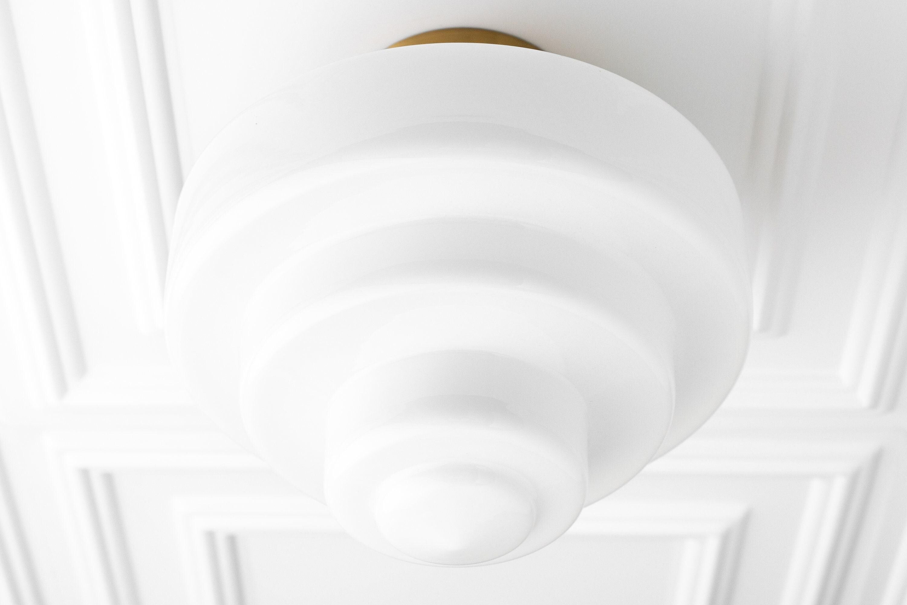 Geotower Glass Brass Ceiling Lamp – Handblown Opal Glass Globe Light K1552