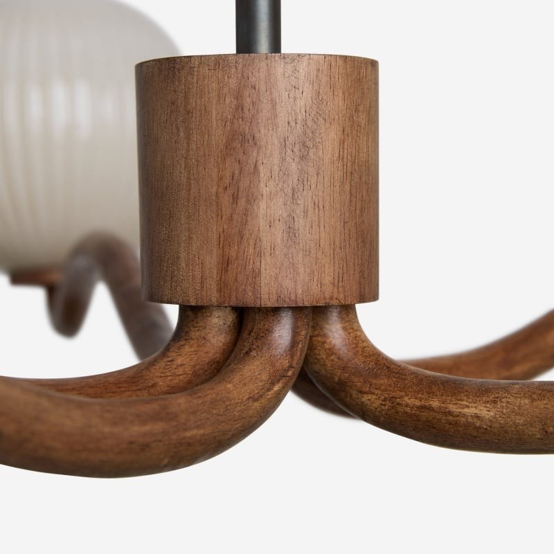 Shella Contemporary Five‑Globe Chandelier - Wood Metal Glass Pendant Lighting for Bedroom or Dining K1630
