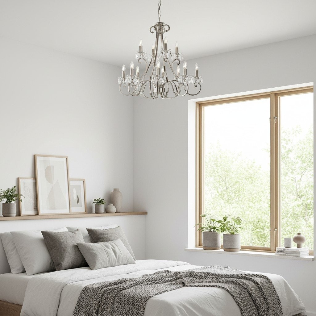 Talonis Crystal Chandelier - Traditional Candle-Style Brass and Nickel for Living Room and Dining Room K1930