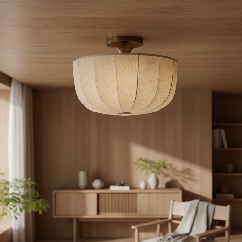 Loomis Linen Flush Mount Ceiling Light - Modern Fabric Shade for Living Room K2057