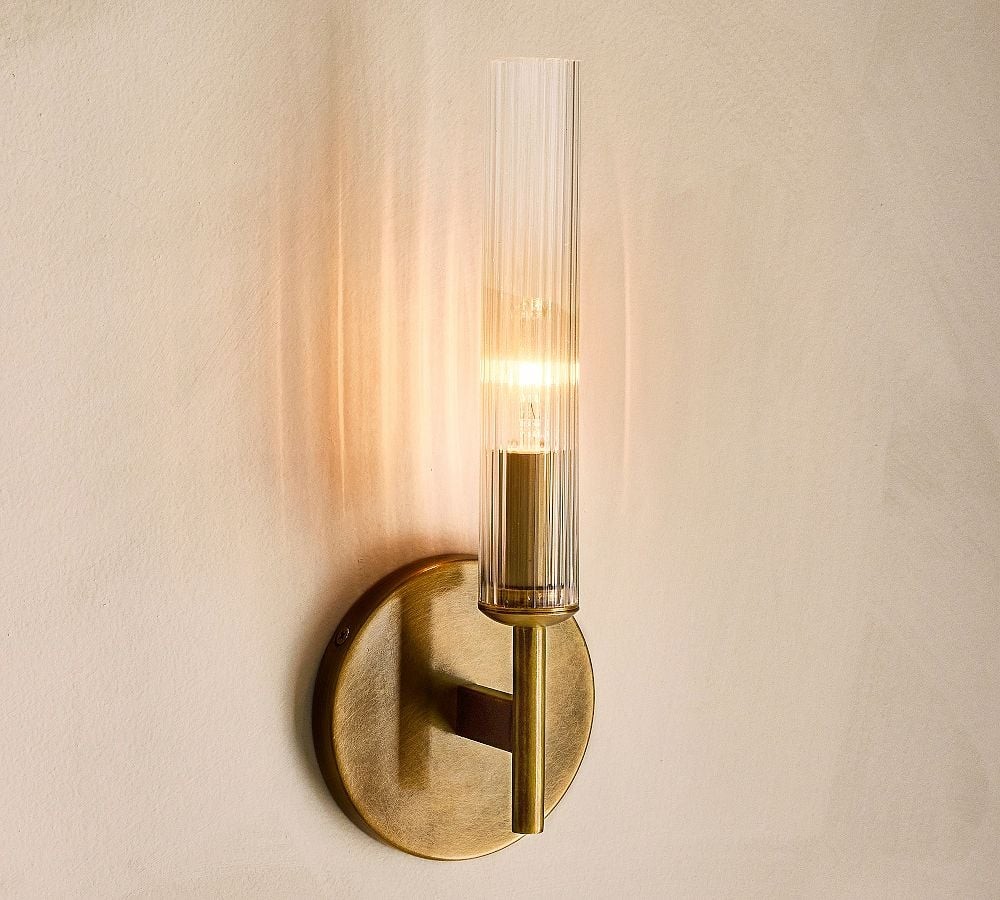Bravira Ribbed Glass Tube Wall Sconce - Wall Light for Living Room and Hallway K1327