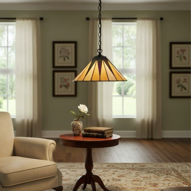 TF Dark Star Tiffany Pendant Lamp - Stained Glass Geometric Pendant Light K1835