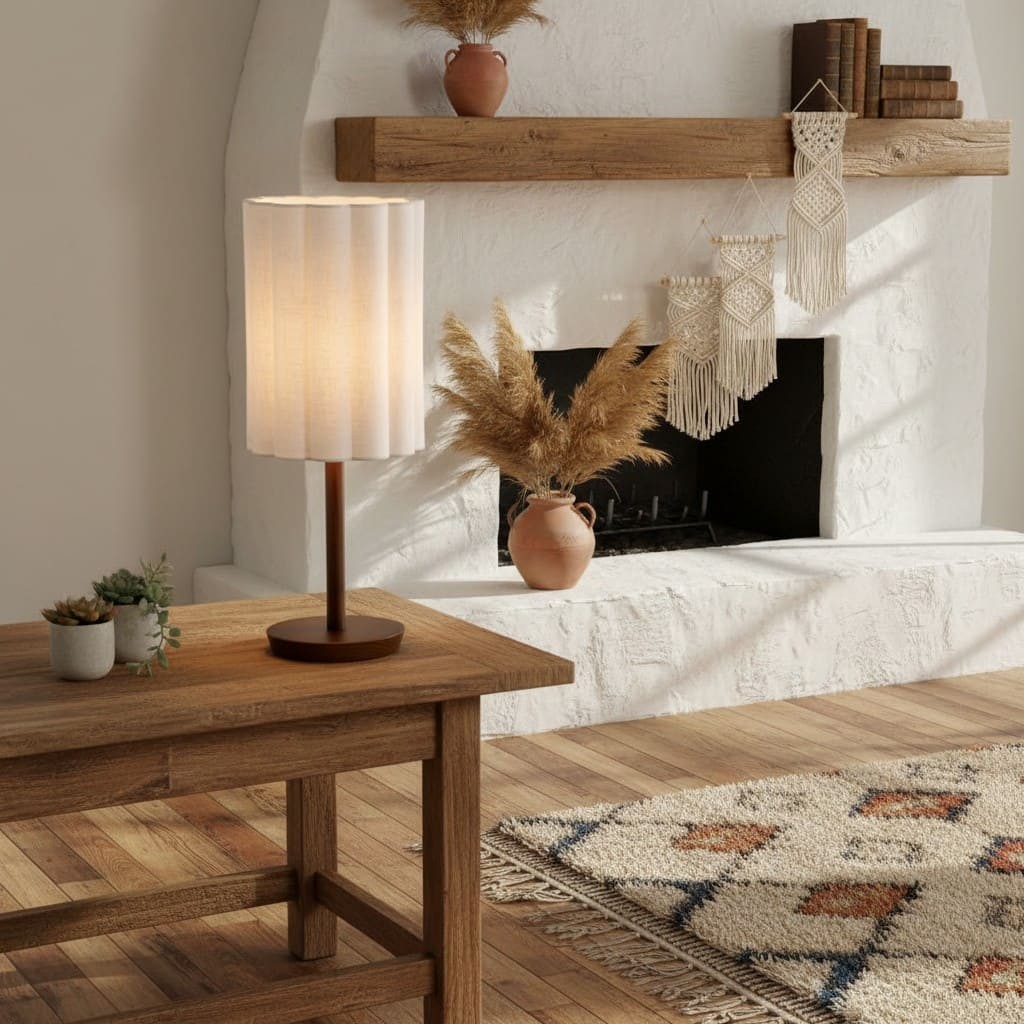 Linbron Table Lamp - Modern Fabric Shade with Wood Base for Bedroom and Living Room K1678