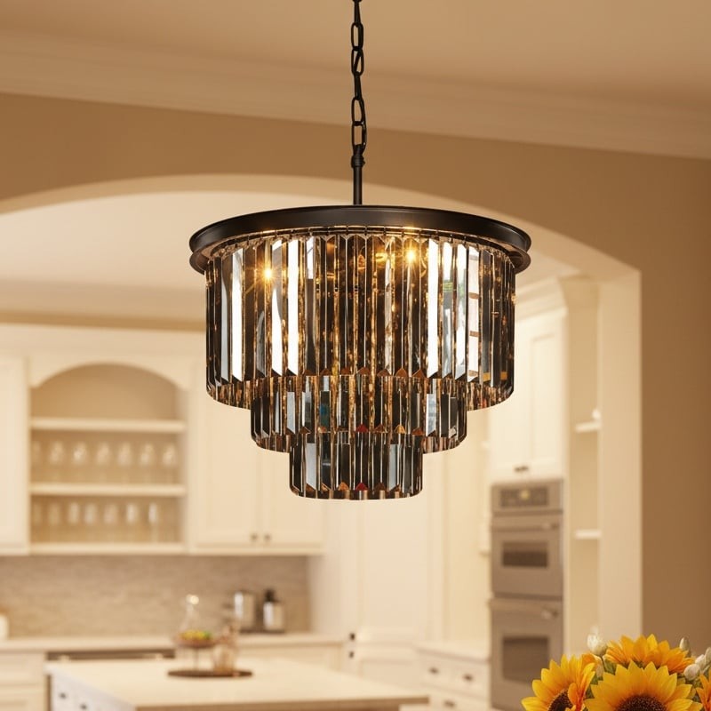 Aurevon Crystal Prism Metal Frame Modern Ceiling Chandelier for Home and Hotel K2071