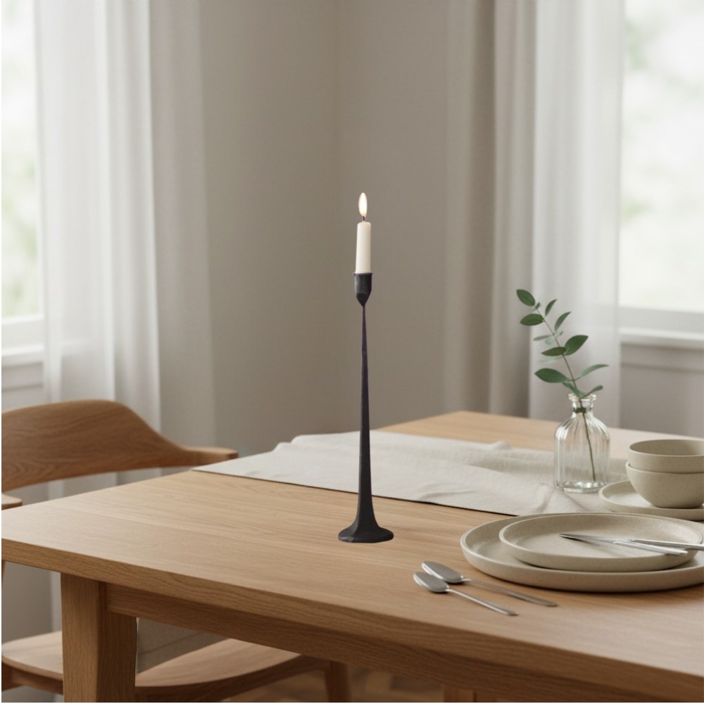 Tegna Elegant Tall Cast Iron Candle Holder - Modern Decorative Accent for Interior Styling K2364