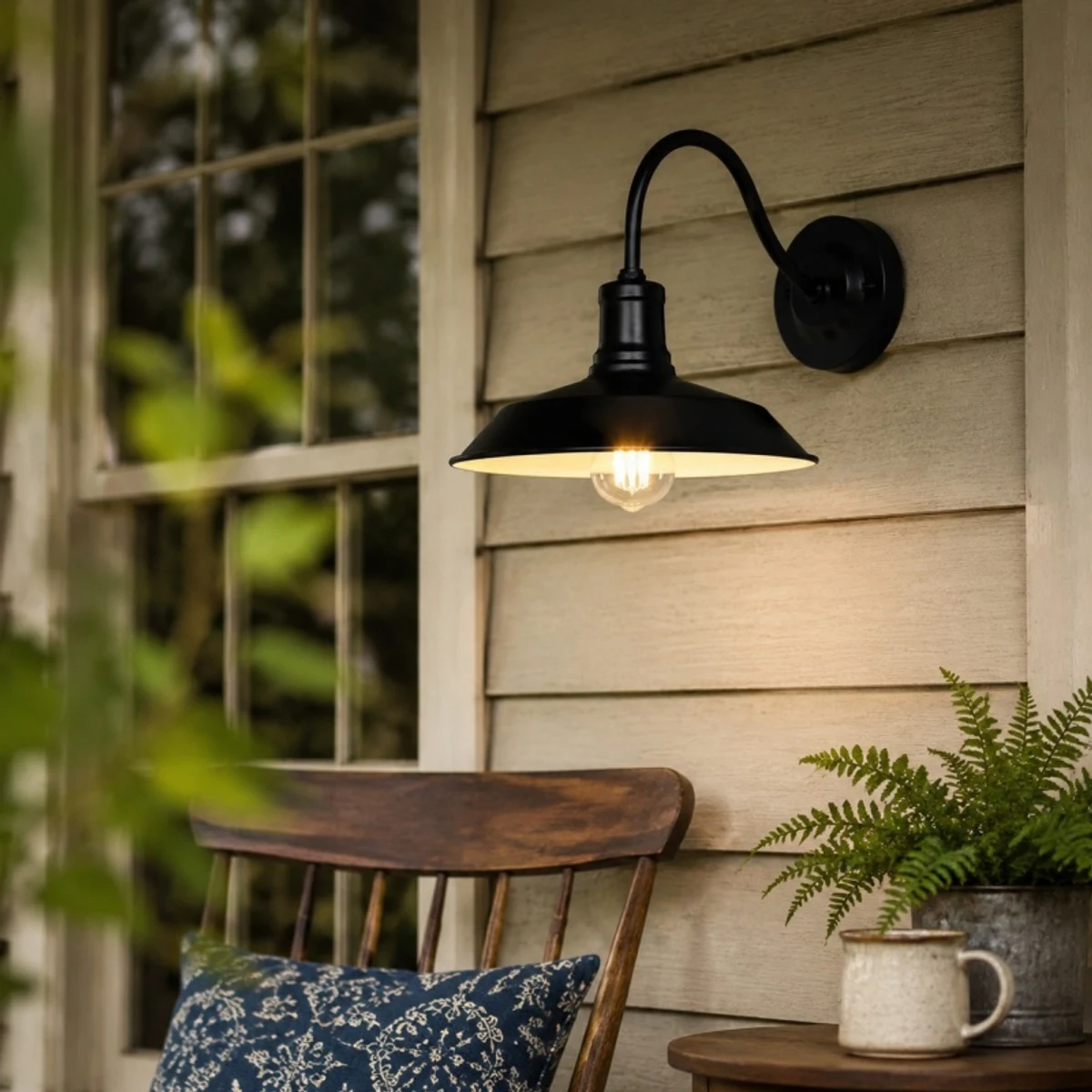 Outdoor wall light on patio siding