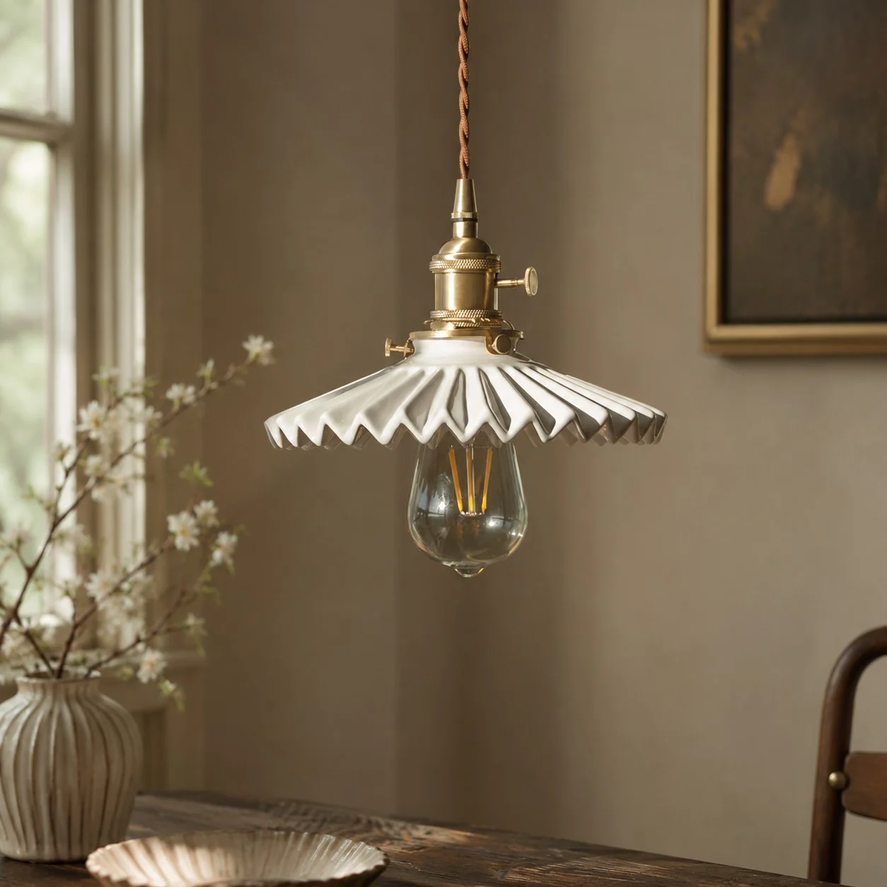 pleated ceramic pendant light 19